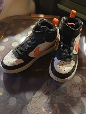Nike Kids Black White Pink High-Top Sneakers with Swoosh